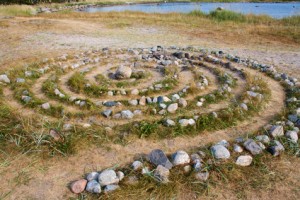 Ancient Sami stone labyrinth on Solovetsky Island, Russia